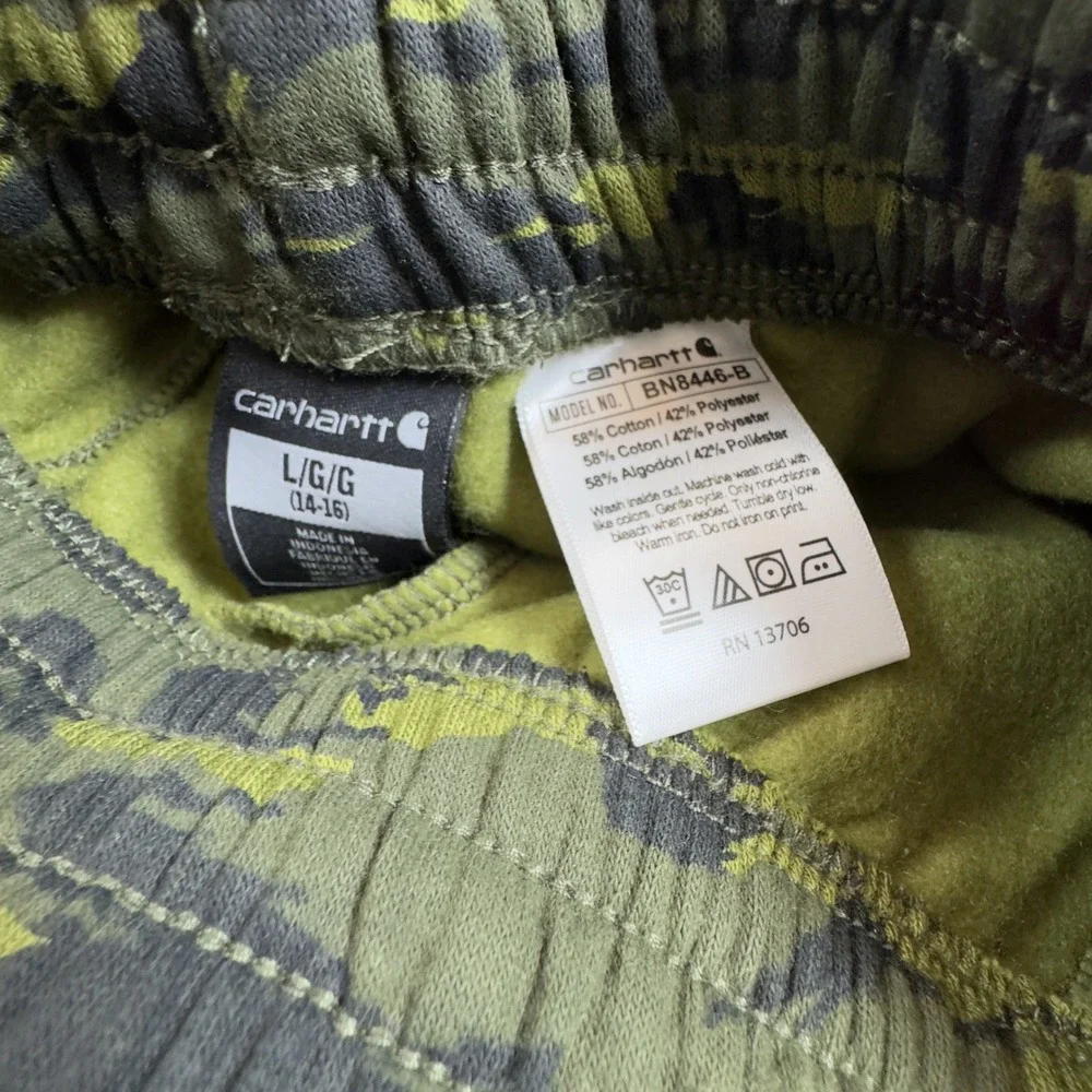 Carhartt Boys Fleece Camo Logo Sweatpants‎ Large (14 16) Green Black Print NEW